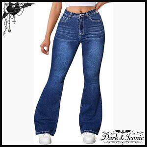 Stretchy High Waisted Bell Bottom Jeans with Ripped Destroyed Details